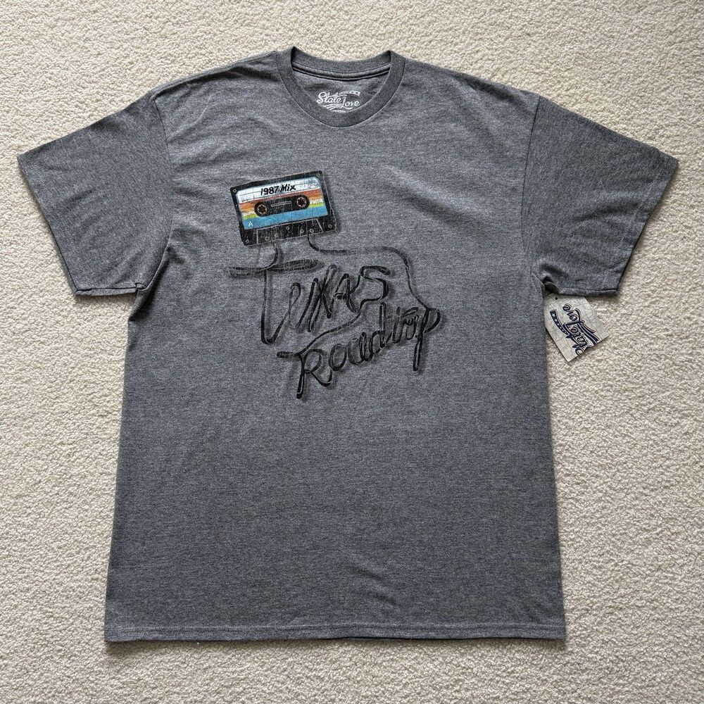 State Love Mens Size L Texas Roadtrip 1987 Mix Cassette Tape Novelty T-Shirt NEW